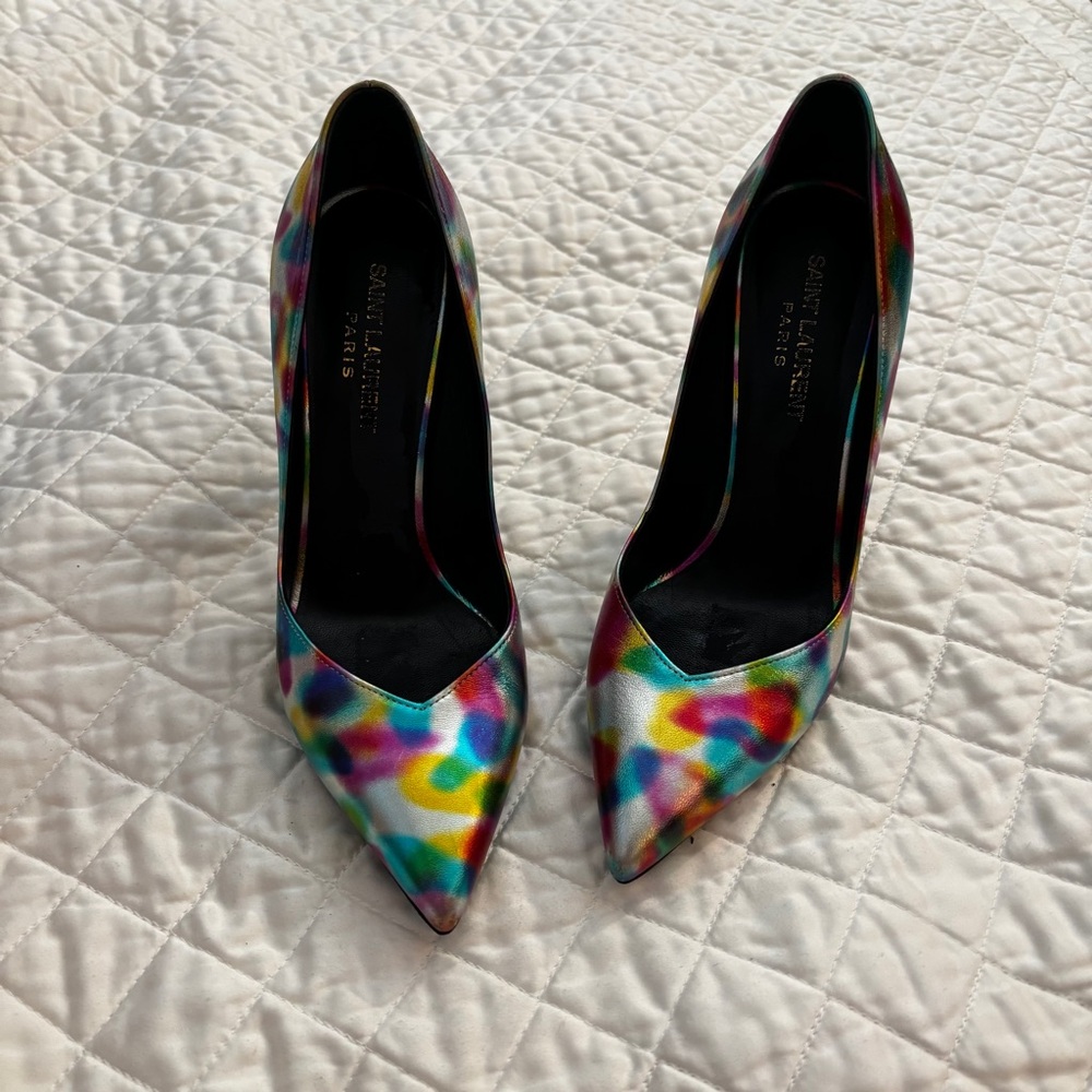 Saint Laurent Multicolor Iridescent Pointed Toe Pumps - Picture 3 of 11